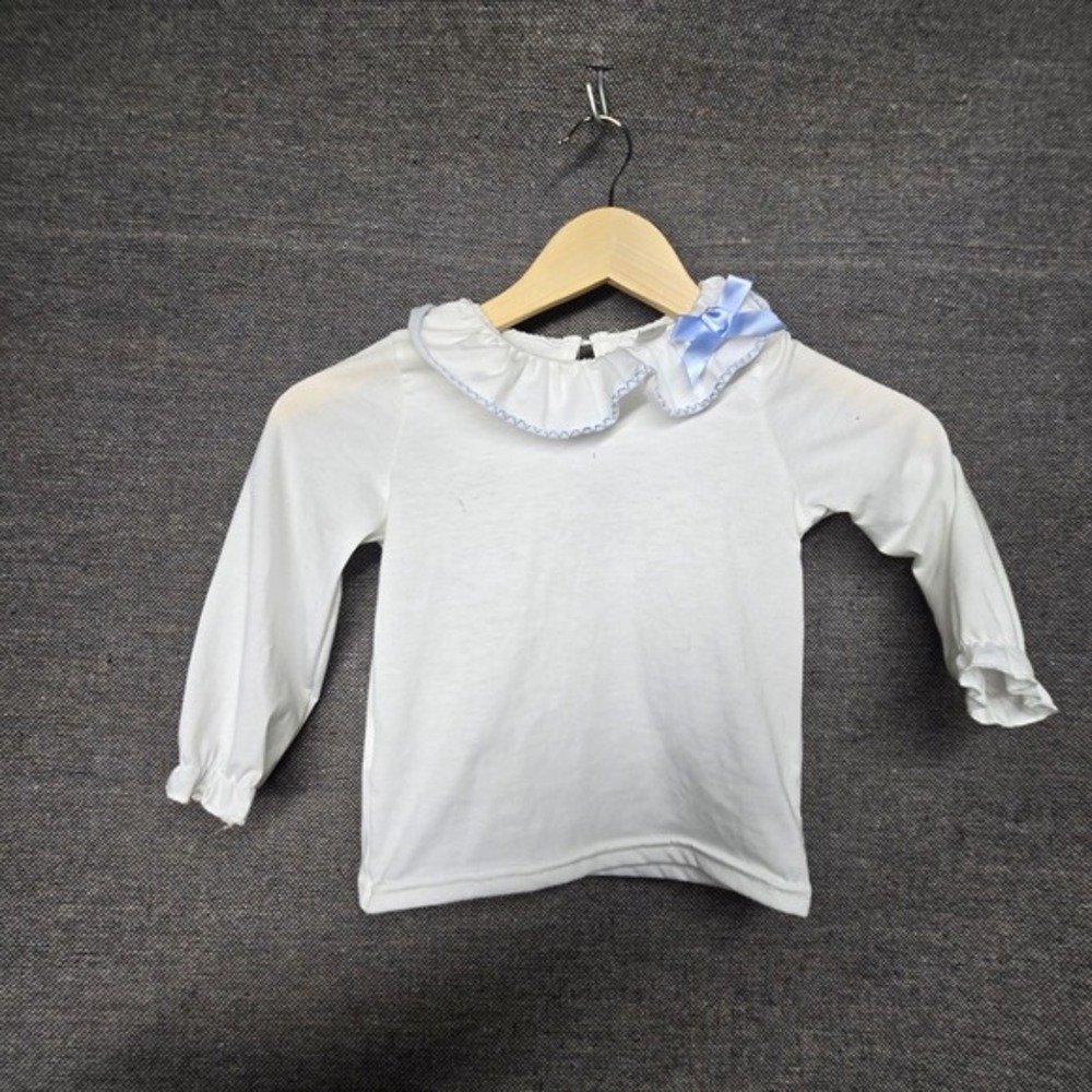 Shein Toddler Girls White Ruffle Collar Long Sleeve Top Blue Bow Size 2-3Y